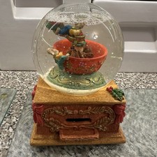 Vintage Stern's Musical Christmas Snow Globe "Joy To The World" Rotating Figures