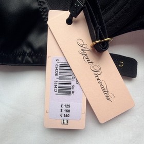 Agent Provocateur Nikita Black Satin Bra & High Waist Brief Set Size 34C UK 8