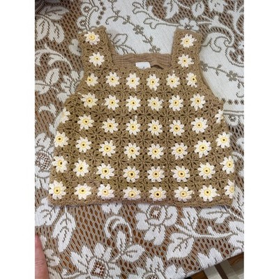 Heart and Arrow Girls Tan Daisy Crochet Floral Gauze Tank Top Size 7/8 Boho