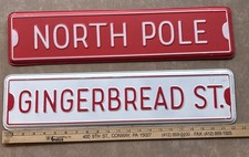2 Metal Street signs distressed Christmas Decor North Pole  Gingerbread Street