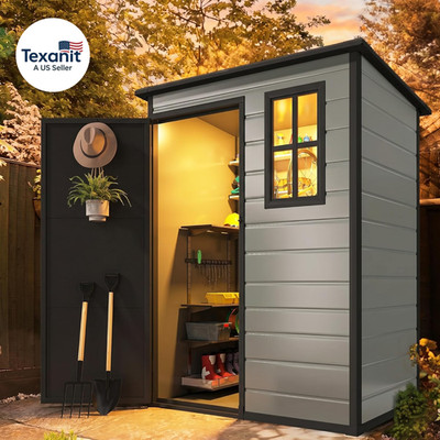 5X3Ft Resin Outdoor Storage Shed with Floor, Waterproof Lockable Storage Shed wi