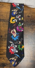 LOONEY TUNES MANIA - Vtg 90s Bugs Bunny Daffy Duck Taz Sylvester Black Neck Tie
