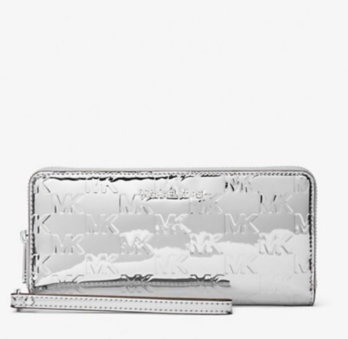 Michael Kors Silver Jet Set Metallic Logo Embossed Wallet Wristlet