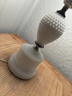 Vintage White Milk Glass Hobnail Hurricane Boudoir Parlor Table Lamp Works