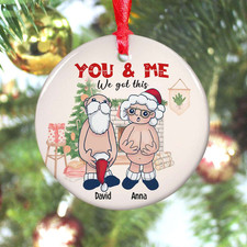 Personalized Naughty Santa Couple You  Me We Got This Christmas Ornament