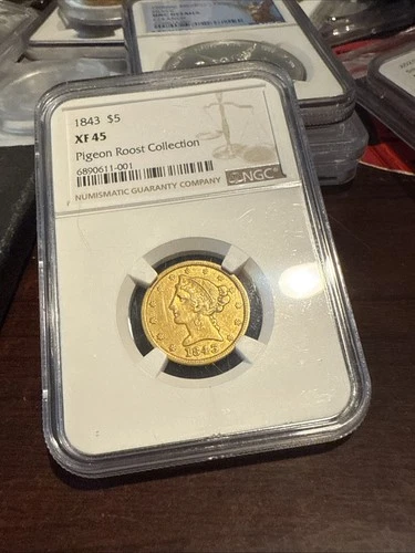 1843 LIBERTY HEAD HALF EAGLE $5 GOLD NGC XF45 Famous Pigeon Roost Collection!