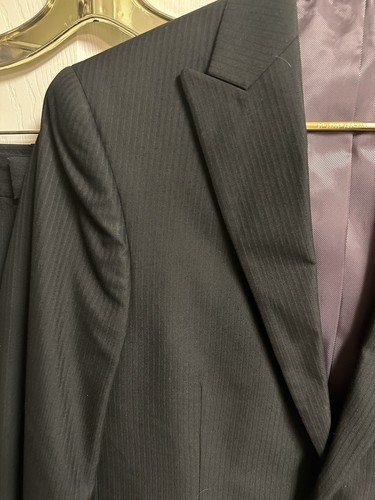 JF J Ferrar 2 Pc Suit Men Black Striped Polyester Jacket 36r Pants 30x30 - Picture 3 of 11