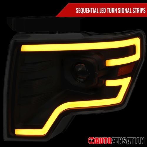 Fit 2009-2014 Ford F150 Black Smoke Projector Headlights Sequential LED Signal - Picture 5 of 11
