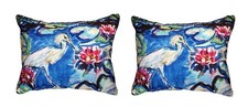 Pair of Betsy Drake Heron  Waterlilies No Cord Indoor Outdoor Pillows 16 X 20