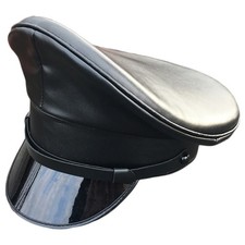 Black Faux Leather Military Hat Performance Stage Show Night Bar Cap Captain
