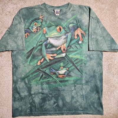 Vtg 02 Liquid Blue Tree Frog Tie Dye XL Graphic T-shirt Skate Rainforest Y2k Emo