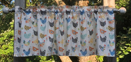 Farmhouse Rooster Chicken Valance Farm Cream Kitchen Window Curtain Topper Decor - Picture 5 of 12