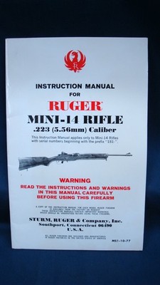 Instructions and Parts List Manual Ruger Mini-14 Dated 1977
