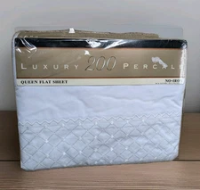 New Lady Pepperell White Percale Embroidered Queen Flat Sheet-TIMELESS!