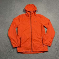 Under Armour Storm Forefront Windbreaker Jacket Mens Size Small Orange Rain Hood
