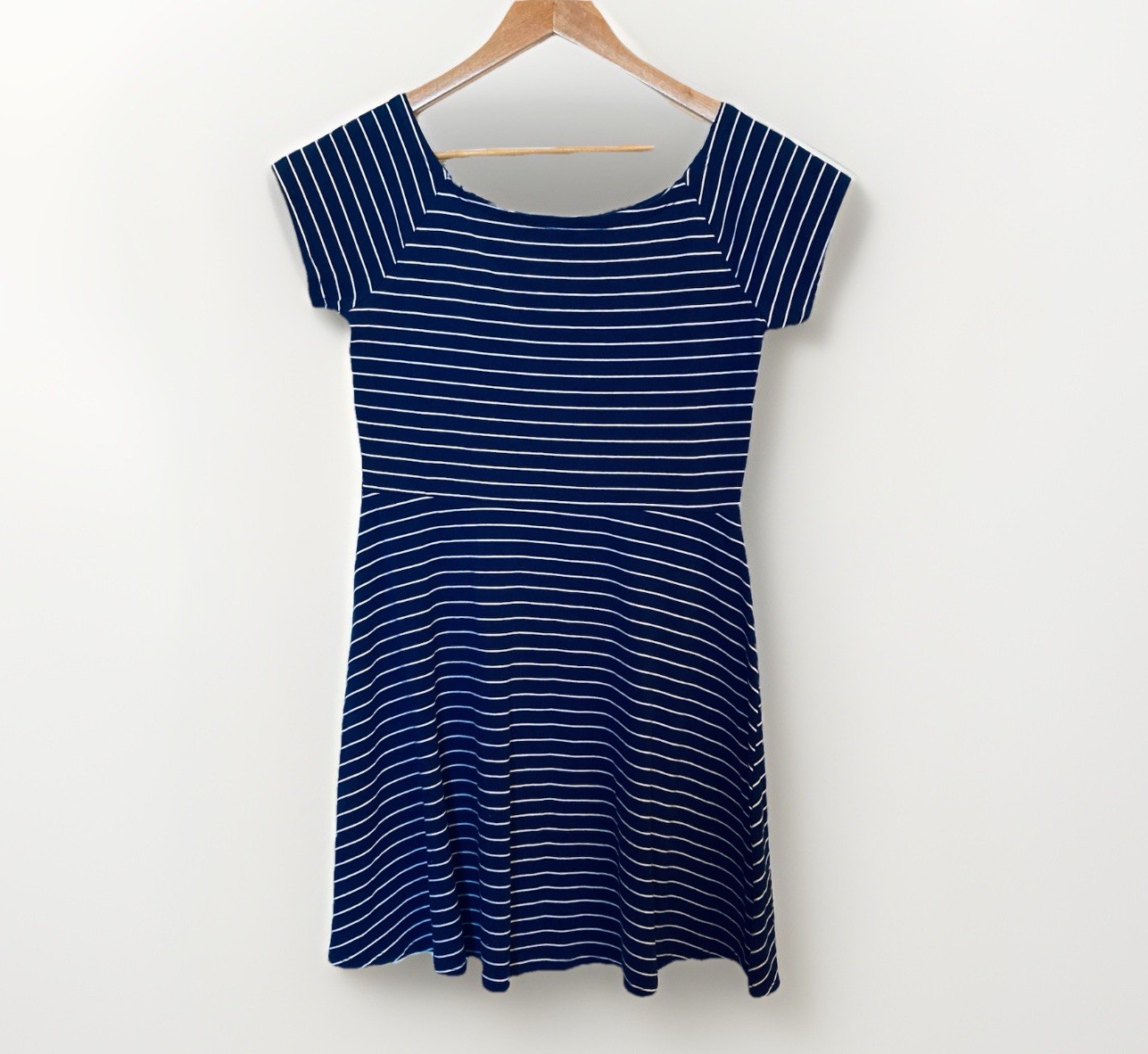 ARIZONA Navy & White Striped Short Sleeve Dress Women’s Sz Large Nautical Casual