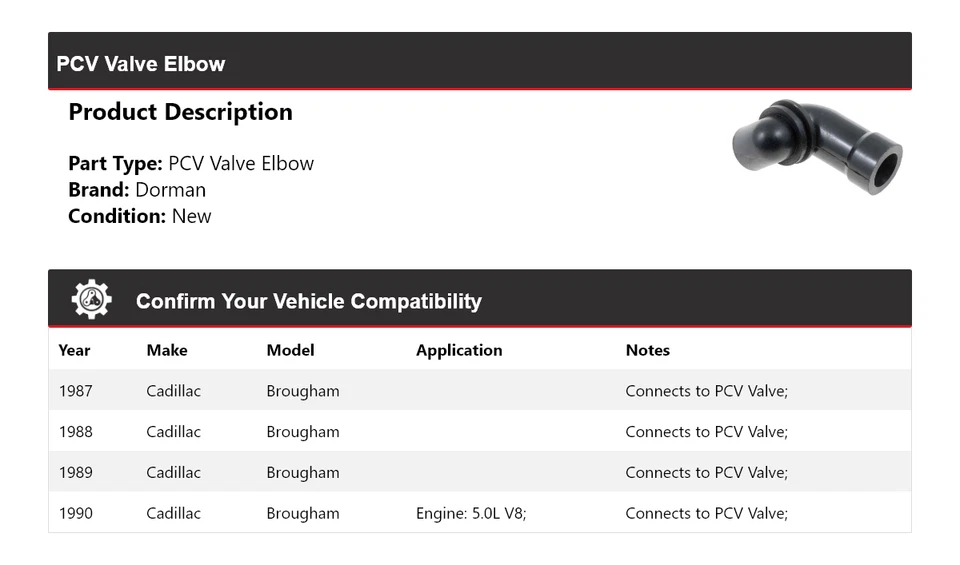 Codo de válvula PCV para Cadillac Brougham Dorman 1987-1990 1988 1989 Foto 2 de 4