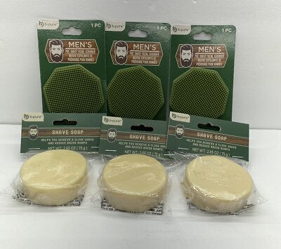 b-pure Mens 3x Facial Scrubber and 3x Shave Soap - NEW -