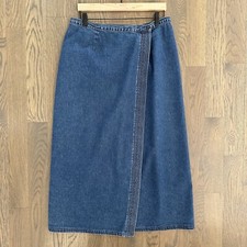 Vintage Talbots Embroidered Chambray Denim Wrap Maxi Skirt in Blue Size Large