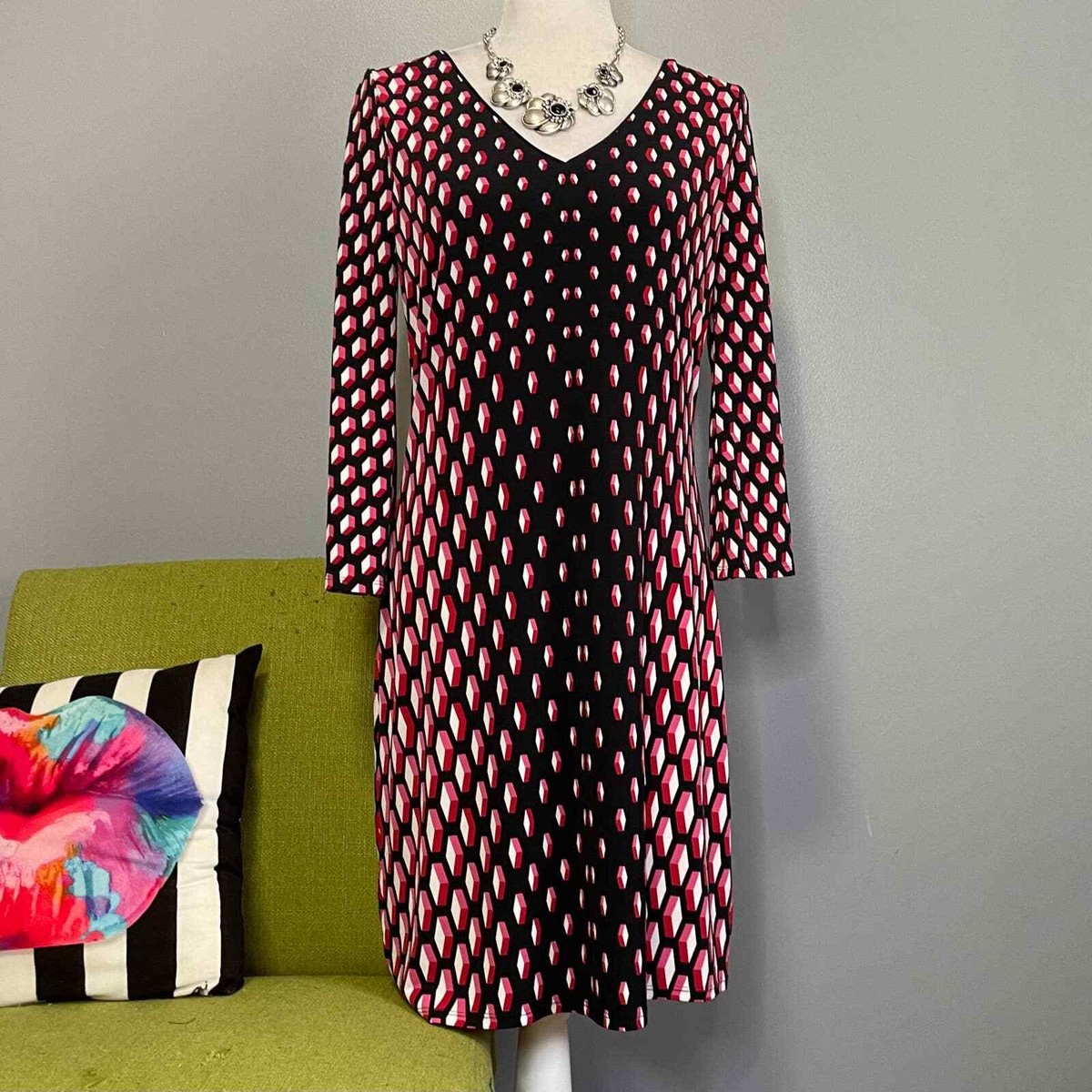 whbm pink dress WHBM Pink Floral Fit Flare Midi Dress and Pink Chanel Bag