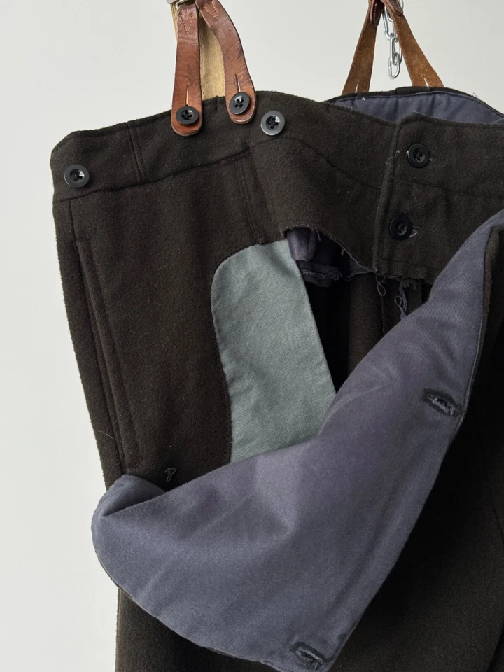 Vintage 50s European Workwear Rancho Suspender Brown Heavy Wool Pants Big Size - Image 3 of 4