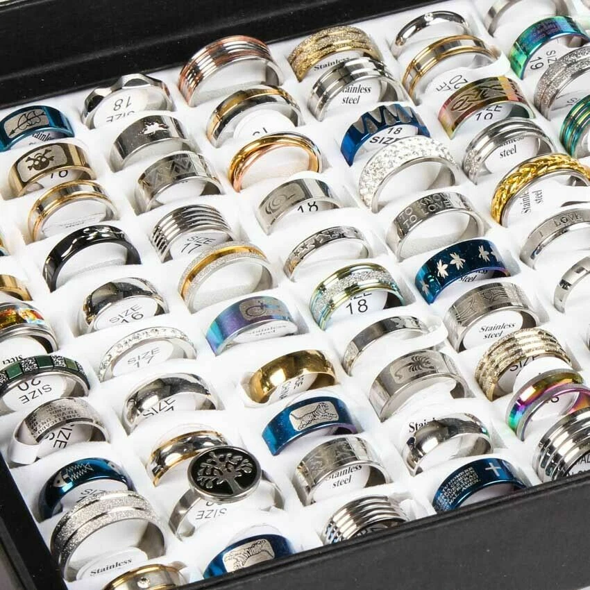 Wholesale 100pcs Big Size mixed desgin Women men's Stainless steel rings Wedding - Image 2 of 4