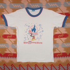 Vtg Walt Disney World 15 Year Anniversary White/Blue Ringer T-Shirt Adult Medium