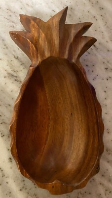 Pineapple Fruit Wood  Bowl Dish Bowl Serving Hawaiian Hand Carved Boho Tiki