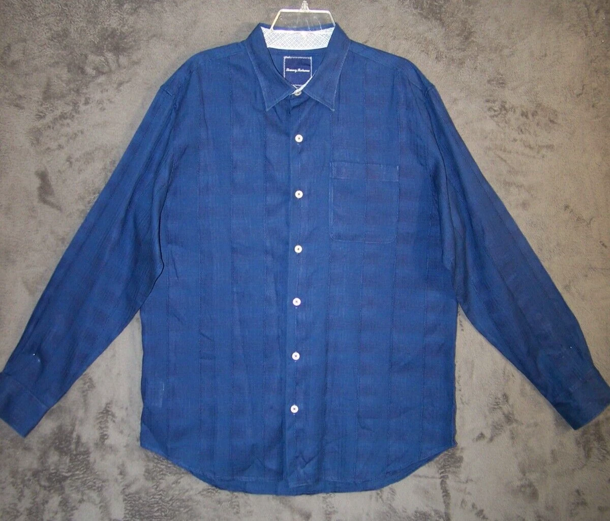 Tommy Bahama Shirt Adult Large Blue Button Long Sleeve Linen Cotton Casual Mens