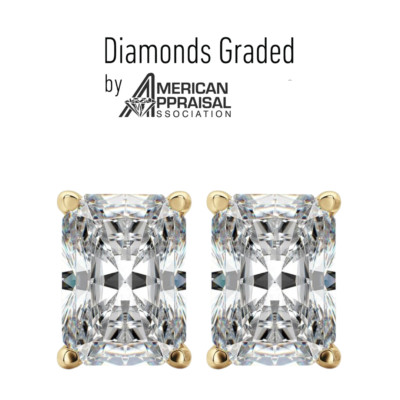 Zertifizierte 3,00 Karat F VS1 Radiant Lab Diamant Schraubverschluss Ohrstecker 14K Gelbgold