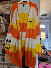 Hot Topic Disney Mickey Mouse Halloween Candy Corn Stripe Open Cardigan