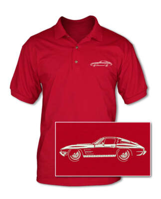 1963 Chevrolet Corvette Sting Ray Split Window C2 Adult Pique Polo Shirt - Side