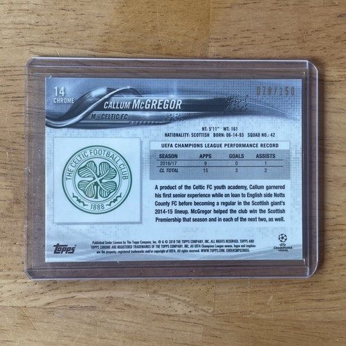 2017-18 Topps Chrome UCL Blue /150 Callum Mcgregor #14 Rookie Card - Picture 2 of 2