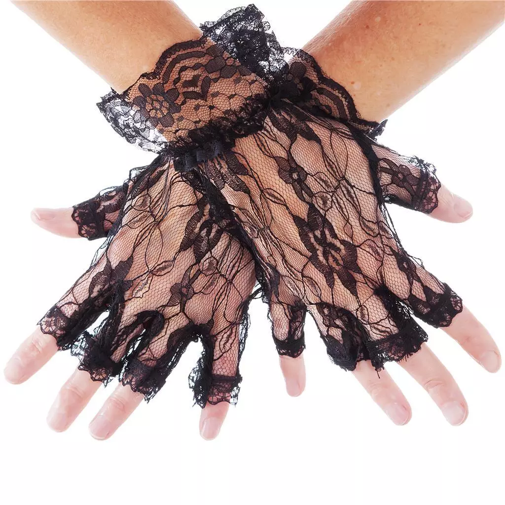 LADIES BLACK LACE FINGERLESS GLOVES HALLOWEEN FANCY DRESS WEDDING