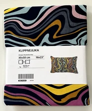 Ikea KLIPPNEJLIKA Pillow Cushion Cover 16"x23" Dark Blue Multicolor Abstract New