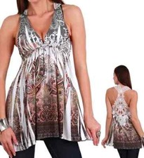 Paisley Multi Lace Applique Back Sublimation Sleeveless/Tank Tunic Top