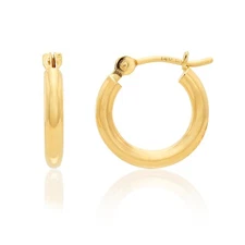 10K/14K Solid Gold Shiny Polished Baby Round Creole Hoop Earrings Small Sizes