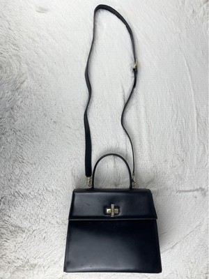 Vintage Old Celine Leather Handbag Shoulder Bag Black Turn Lock Present JAPAN