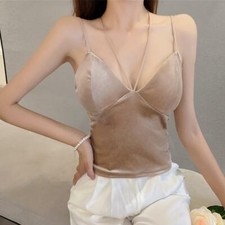 Damen Samt Neckholder Unterhemd Tank Bustier Bh Top Bauchfreies Spaghetti Träger