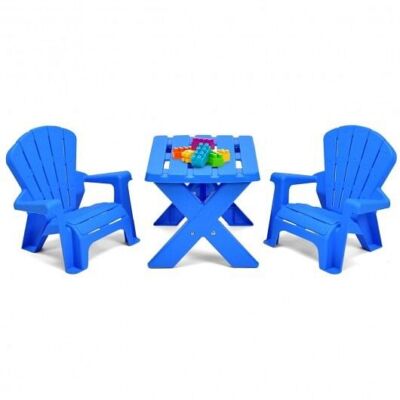 3-Piece Plastic Children Table Chair Set-Blue - Color: Blue