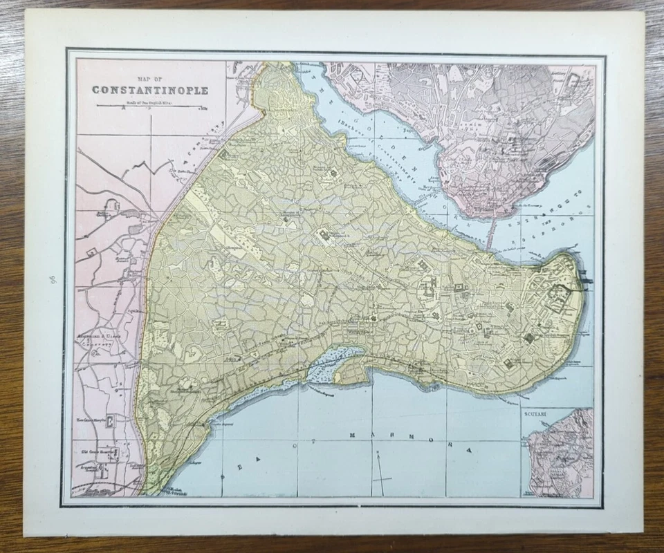 复古 1887 年 CONSTANTINOPLE 地图 14 英寸 x 11 英寸老式原版伊斯坦布尔 — 第 2/4 张图片