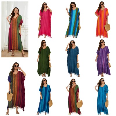 Beautybatik Hippie Stripe Kaftan Loungewear Maxi Plus Size Long Dress XL to 4X