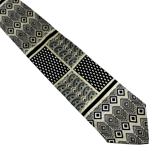 Cravate Georgio Redaelli Italie swing art déco géométrique Vegas mafia soie noire or - Photo 1/11
