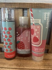 Bath  Body Works STRAWBERRY SODA Fragrance Mist, Body Cream  Wash Set Of 3 New