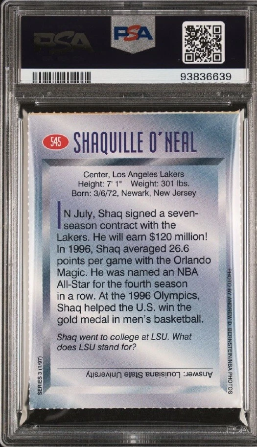 SHAQUILLE O’NEAL RARE LA LAKERS 1997 Sports Illustrated for Kids SI SHAQ PSA 8 - Image 2 of 3