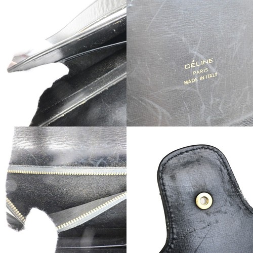 CELINE PARIS Logo Horse Carriage Shoulder Bag Leather Black Gold Italy 67FA291 - Picture 15 of 16