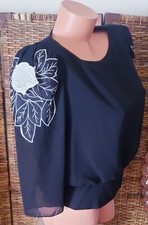 Black White Vintage 80's Stunning Sheer 3D Rose Back Button Blouse Shirt Sz M