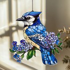 Acrylic Blue Bird Window Hanging, Faux Stained Glass Bird Suncatcher