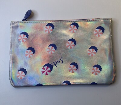 Ipsy Silver & Pink Shimmer Umbrella Glam Cosmetic Makeup Bag BAG ONLY