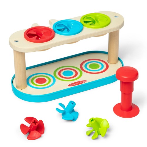 Wood Match & Push Spinning Tops 5 Piece Developmental Skills Toy for Toddlers 2+